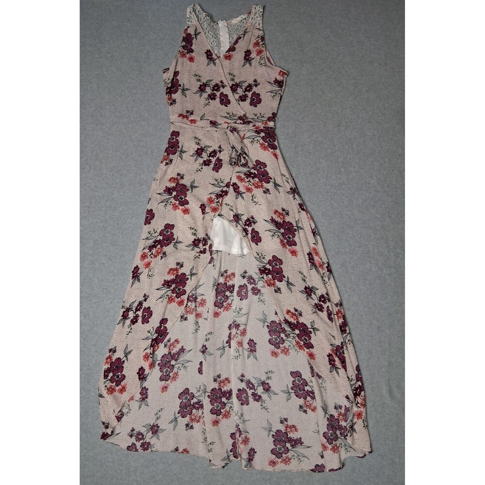 Takara Faux Wrap Sleeveless Hi Low Hem Dress Youth 5 Pink Floral Flowy Lace Boho
